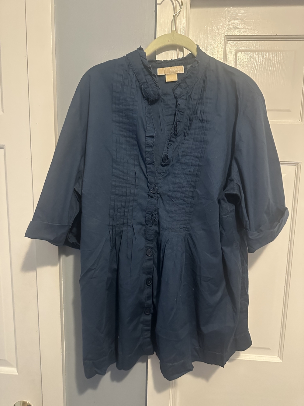 MICHAEL Michael Kors Teal Frayed-Edge Shirt 2X